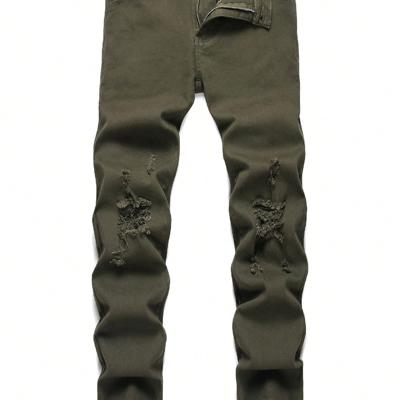 Bon&Bon Men's Light Wash Ripped Skinny Jeans - Distressed Denim Army Green / 30