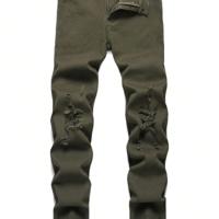 Bon&Bon Men's Light Wash Ripped Skinny Jeans - Distressed Denim Army Green / 30