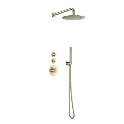 Doucheset Inbouw Deluxe Sanilux Giles Met Box Thermostaat Douchekop 25 cm Rond Goud Geborsteld Sanilux