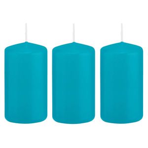 3x Kaarsen turquoise blauw 5 x 10 cm 23 branduren sfeerkaarsen - Stompkaarsen