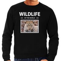 Jaguar sweater / trui met dieren foto wildlife of the world zwart voor heren - thumbnail