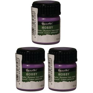3x Paarse acrylverf/allesverf potje 15 ml hobby/knutselmateriaal