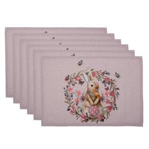 Clayre & Eef Placemats Set van 6 48x33 cm Wit Roze Katoen Rechthoek