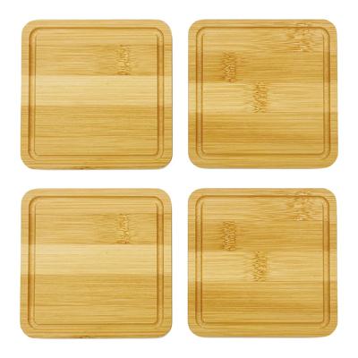 Onderzetters voor glazen - 4x stuks - vierkant - bamboe hout - 10 x 10 x 1 cm