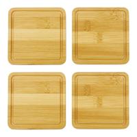 Onderzetters voor glazen - 4x stuks - vierkant - bamboe hout - 10 x 10 x 1 cm