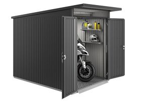 Metalen berging AvantGarde A3 180x260x218 cm met dubbele deur- Lessenaarsdak- Metaal- Biohort
