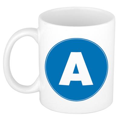 Koffie mok met de letter A - beker - blauw - eerste letter van een voornaam - wit - 300 ml Koffie mok met de letter A - beker - blauw - eerste letter van een voornaam - wit - 300 ml