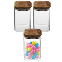 5Five Voorraadpot voedsel - 4x stuks - glas met acacia houten deksel - 900 ml - luchtdichte deksel