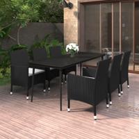 7-delige Tuinset met kussens poly rattan en glas