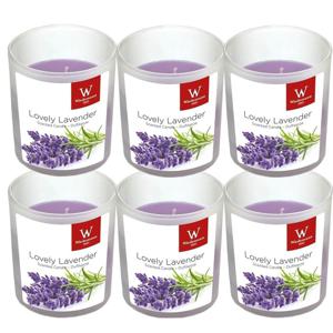 Trend Candles Geurkaars - 6x - in glas - Lavendel aroma - 25 branduren - 7 x 8 cm