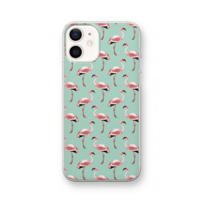 Flamingoprint groen: iPhone 12 Transparant Hoesje