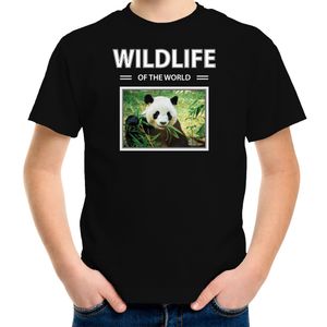 Panda t-shirt met dieren foto wildlife of the world zwart voor kinderen XL (158-164)  -