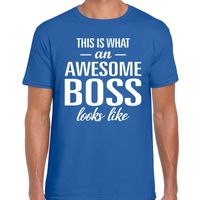 Awesome Boss tekst t-shirt blauw heren - thumbnail