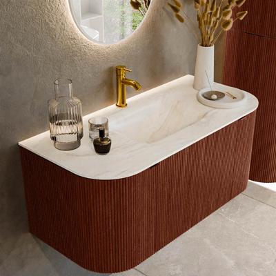 Badmeubel Mondiaz Kurve-Dlux | 100 cm cm | Meubelkleur Ruby | Wastafelkleur Ostra | Solid surface | Wasbak midden spoelbak | 1 kraangat