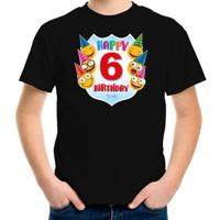 Happy birthday 6e verjaardag - t-shirt - shirt 6 jaar - met emoticons - zwart - kleuters