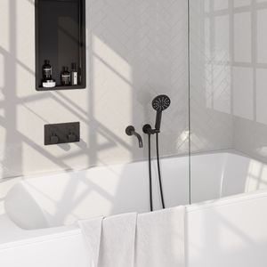 Brauer Black Edition thermostatische inbouw badkraan met uitloop en 3 standen handdouche set 4 zwart mat