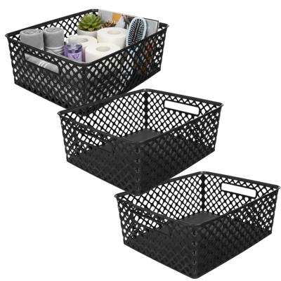 Storage Solutions Kast Opbergmand - 3x - van kunststof - zwart - 29 x 35 x 13 cm - 11 liter inhoud