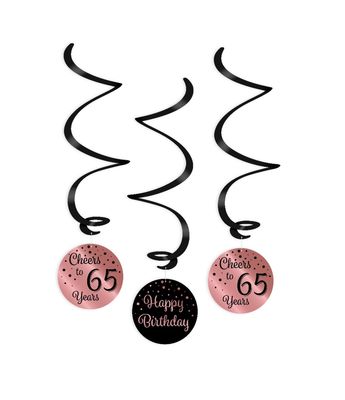 Hangdecoratie Swirls 65 Jaar Roségoud/Zwart (3st)