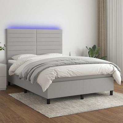 Boxspring met matras en LED stof lichtgrijs 140x190 cm