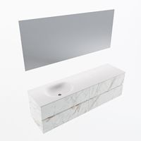 MONDIAZ VICA 170cm badmeubel onderkast Carrara 4 lades. Wastafel Moon links zonder kraangat, kleur Talc met spiegel LED.