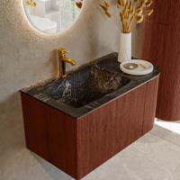 Badmeubel Mondiaz Kurve-Dlux | 85 cm cm | Meubelkleur Ruby | Wastafelkleur Lava | Solid surface | Wasbak links zijde spoelbak | 1 kraangat