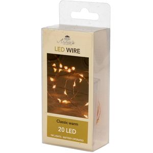 Draadverlichting lichtsnoer met 20 lampjes classic warm wit op batterij 100 cm   -