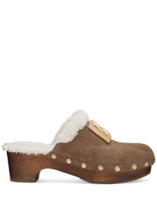 Dolce & Gabbana logo-plaque suede clogs - Marron