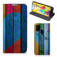 Samsung Galaxy M31 Book Wallet Case Wood Heart - Cadeau voor je Vriend