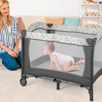 Opklapbaar Zijbed Reiswieg met Matras Commode en Draagtas Babybedje op 2 Niveaus met Wielen voor Baby's tot 36 Maanden