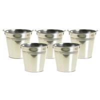 Klein zinken emmertje - 10x - zilver - 15 cm hoog - metaal - bloempot - plantenpot