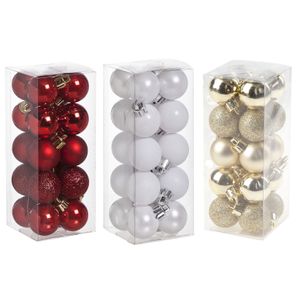 Kleine kunststof kerstversiering 60x stuks set en 3 cm kerstballen in het rood-goud-wit