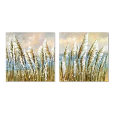 Schilderij Home ESPRIT Blauw Gouden Strand Mediterrane 80 x 3 x 80 cm (2 Stuks)