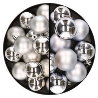 28x stuks kunststof kerstballen zilver 4 en 6 cm - Kerstbal - thumbnail