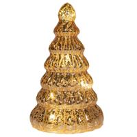 Kerstboom beeldje - goud - met LED licht - 18 cm - glas - decoratie kerstboompje