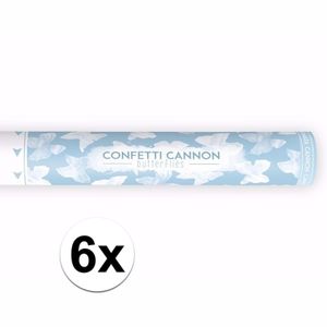 6x Confetti kanon witte vlinders 40 cm