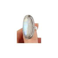Bewerkte Zilveren Ring met Maansteen Regenboog (Model 9 - Maat 17,5)