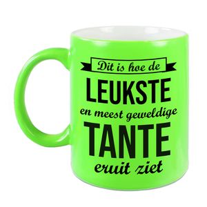 Leukste en meest geweldige tante cadeau mok / beker neon groen 330 ml - feest mokken