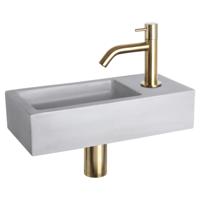 Differnz Ravo fonteinset beton lichtgrijs - kraan gebogen - 38.5 x 18.5 x 9 cm - mat goud