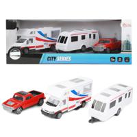 Toi Toys METAL Set Met Camper, Caravan En Pick-uptruck- Citie Series