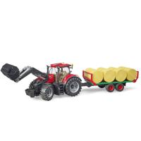 Bruder Tractor Case IH Optum 300CVX met voorlader en balen-transporttrailer (03198) - thumbnail