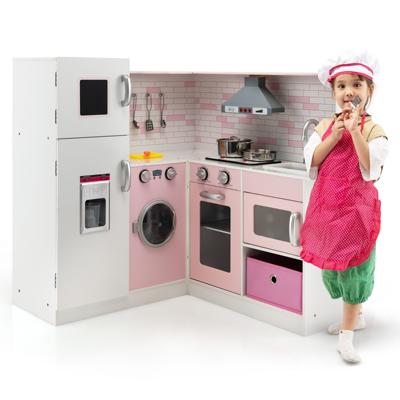 Hoek Speelkeuken met Geluid en Licht Kinderkeuken van Hout Incl. Schort en Speelaccessoires voor Kinderen Vanaf 3 Jaar