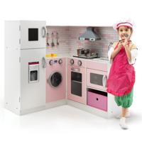Hoek Speelkeuken met Geluid en Licht Kinderkeuken van Hout Incl. Schort en Speelaccessoires voor Kinderen Vanaf 3 Jaar