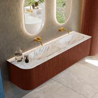 Badmeubel Mondiaz Kurve-Dlux | 175 cm cm | Meubelkleur Ruby | Wastafelkleur Glace | Solid surface | Dubbel / Rechts spoelbak | Zonder kraangat(en)