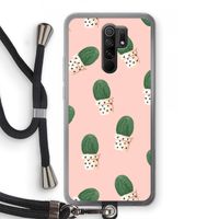 Cactusprint roze: Xiaomi Redmi 9 Transparant Hoesje met koord