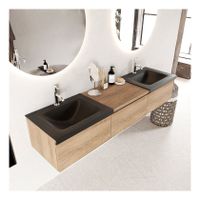 Mondiaz Bukla 180cm badmeubel met module 60 kleur washed oak 3 lades met dubbele wastafel 2 kraangaten kleur urban
