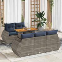 6-delige Loungeset met kussens poly rattan grijs
