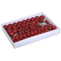 100x Rode glitter mini kerstballen stekers kunststof 2/3/4 cm    -