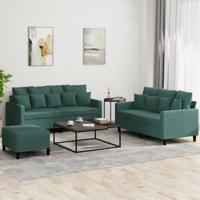 3-delige Loungeset met kussens fluweel donkergroen