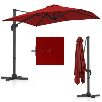 Vrijhangende Parasol met Kruisvoet 360° Draaibare Zweefparasol 5-voudig Verstelbare Helling 8 Ribben & Zwengel Rood