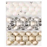 48x stuks kunststof kerstballen mix van parelmoer wit, zilver en champagne 4 cm - thumbnail